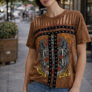 Sinful Affliction Women's Rose Angels crew neck T-shirt NWT Small Excellent A118